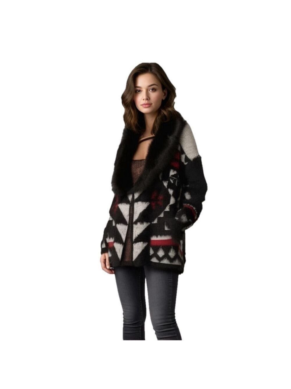 BCBGMAXAZRIA Aztec Print 3/4 Length Cardigan Sz Medium